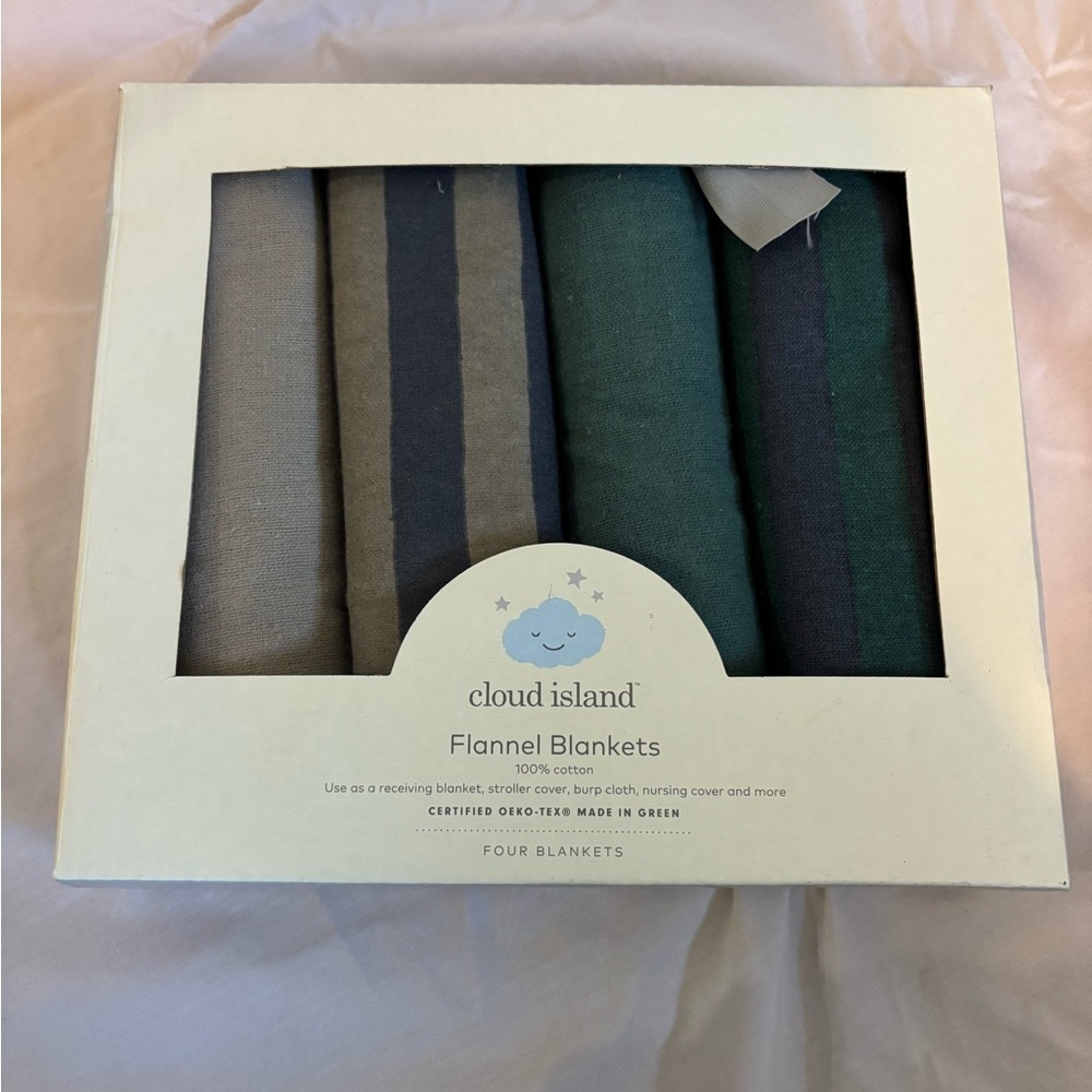 NWT Cloud Island Striped Flannel Blanket Set of 4 100% cotton baby blankets